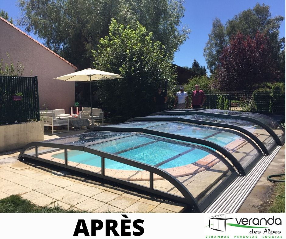 Abri de piscine bas galbé en 8 X 4,2 m